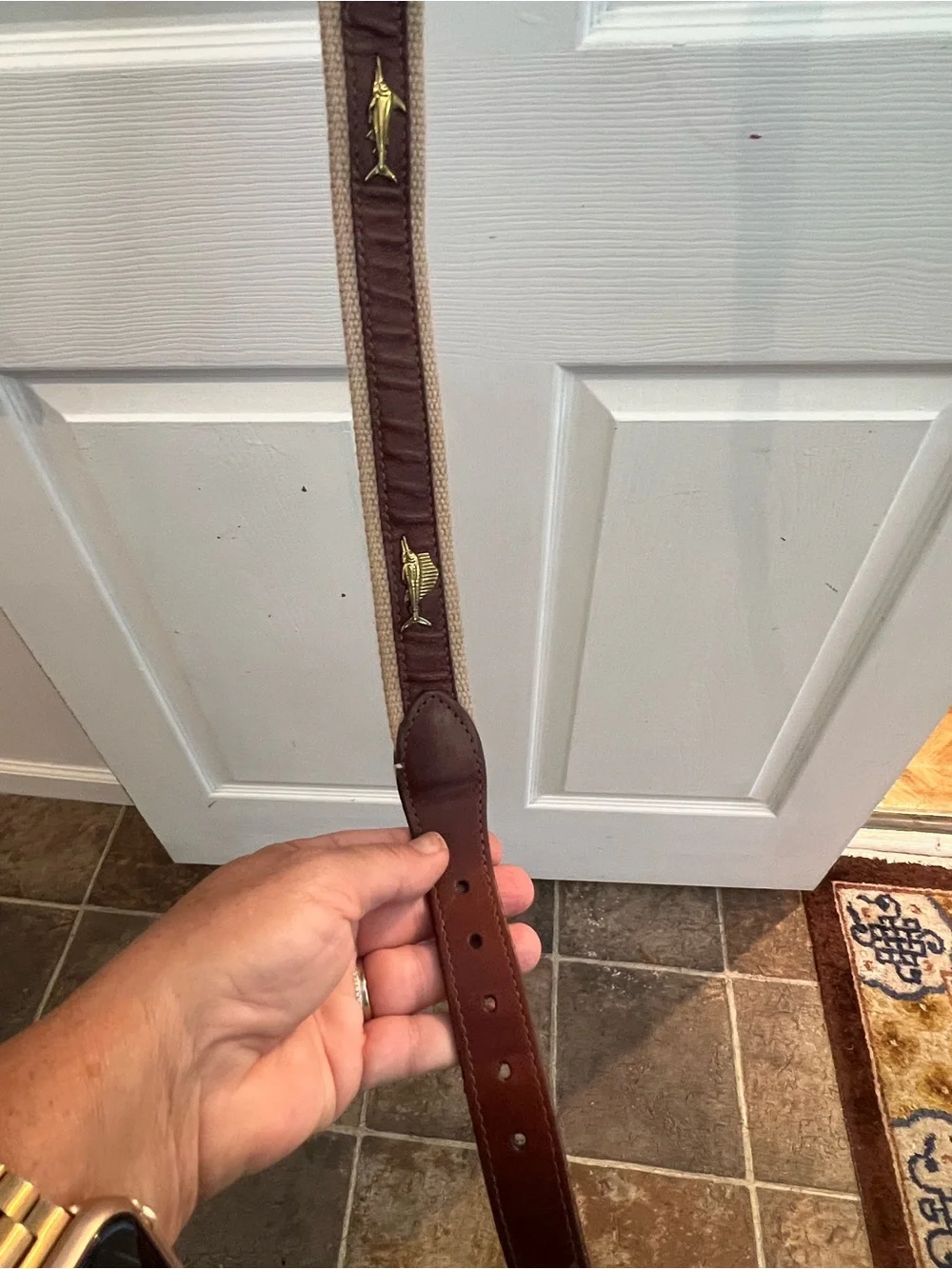 Brighton Brown Leather Belt with Gold Fish Accents